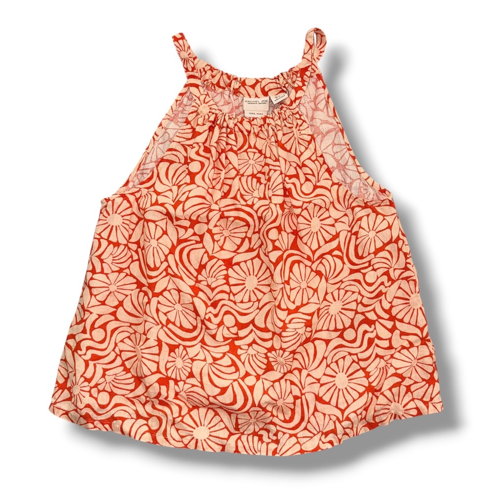 Rachel‎ Zoe Halter Top Womens Medium Orange Linen Floral Psychedelic Sleeveless